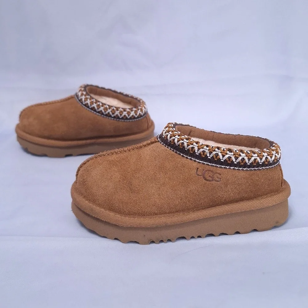 UGG Tasman II Slipper‎ Toddler Size 7 Chestnut Suede Slip-on Baby 2-3T EUC